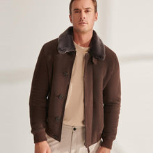 Load image into Gallery viewer, Men&#39;s Brown Shearling Bomber Jacket
