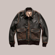 Load image into Gallery viewer, Distressed Brown Leather Bomber Jacket - Pilot Jacket
