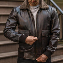 Load image into Gallery viewer, Men G-1 Flight Iconic Brown Leather Bomber Jacket
