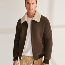 Load image into Gallery viewer, Sheepskin Shearling Leather Bomber Jacket
