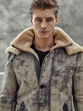 Load image into Gallery viewer, Men’s B7 Flight Aviator Removable Collar Bomber Premium Shearling Coat 2022
