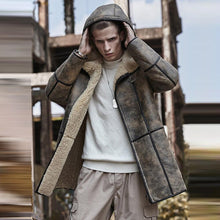 Load image into Gallery viewer, Men&#39;s B7 Hooded RAF Aviator Sheepskin Flying Fur Shearling Jacket Coat
