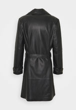 Load image into Gallery viewer, Men’s Black Leather Button Downed Trench Coat
