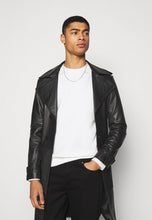 Load image into Gallery viewer, Men’s Black Leather Button Downed Trench Coat
