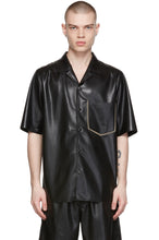 Load image into Gallery viewer, Men’s Black Leather Half Sleeves Shirt Lace Pocket
