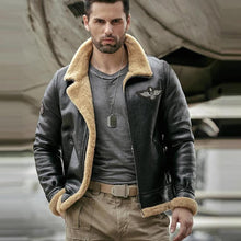 Load image into Gallery viewer, Men&#39;s Black RAF Aviator Airforce Sheepskin Shearling Leather Jacket
