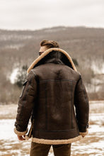 Load image into Gallery viewer, Men&#39;s Genuine Brown B3 Aviator Shearling Leather Long Coat with Belt
