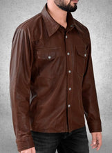 Load image into Gallery viewer, Men&#39;s Chocolate Brown Leather Full Sleeves Shirt
