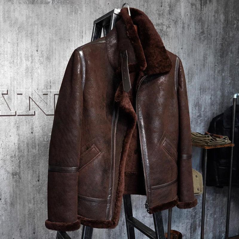 Men's B3 Sheepskin Brown Shearling Leather Jacket - Classic Style