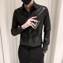 Load image into Gallery viewer, Men&#39;s Black Leather Full Sleeves Slim Fit Shirt
