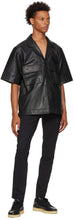 Load image into Gallery viewer, Men’s V-Neck Black Leather Shirt Half Sleeves
