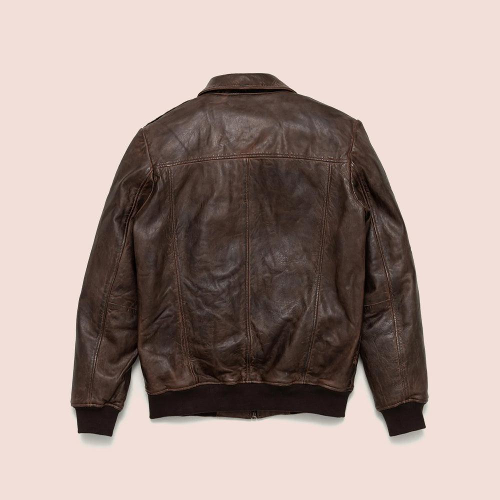 A2 Lambskin Leather Bomber Jacket - Brown Bomber Jacket