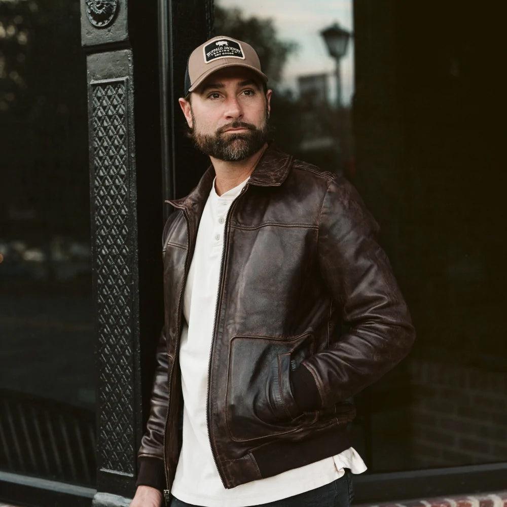 A2 Lambskin Leather Bomber Jacket - Brown Bomber Jacket
