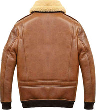 Load image into Gallery viewer, Men’s Aviator Camel Brown A2 Fur Shearling Leather Bomber Jacket
