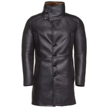 Load image into Gallery viewer, Mens Black Real Sheepskin Shearling Leather Trench Coat
