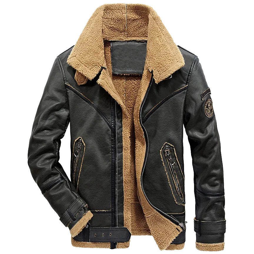 Buy Black Sheepskin Biker Jacket Shearling Collar Jacket