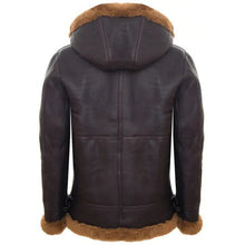 Load image into Gallery viewer, Mens Brown Shearling Sheepskin Coat With Detachable Hood
