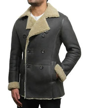 Load image into Gallery viewer, Mens Grey Unique Shearling Sheepskin Leather Fur Coat

