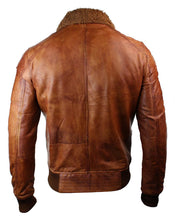 Load image into Gallery viewer, Men&#39;s B3 Bomber Rust Tan Brown Aviator Leather Jacket with Fur Collar
