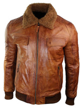 Load image into Gallery viewer, Men&#39;s B3 Bomber Rust Tan Brown Aviator Leather Jacket with Fur Collar
