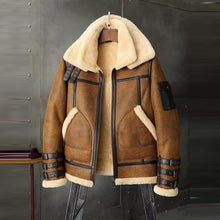 Load image into Gallery viewer, B3 RAF Aviator Brown Double Collar Flight Shearling Leather Jacket Coat For Men
