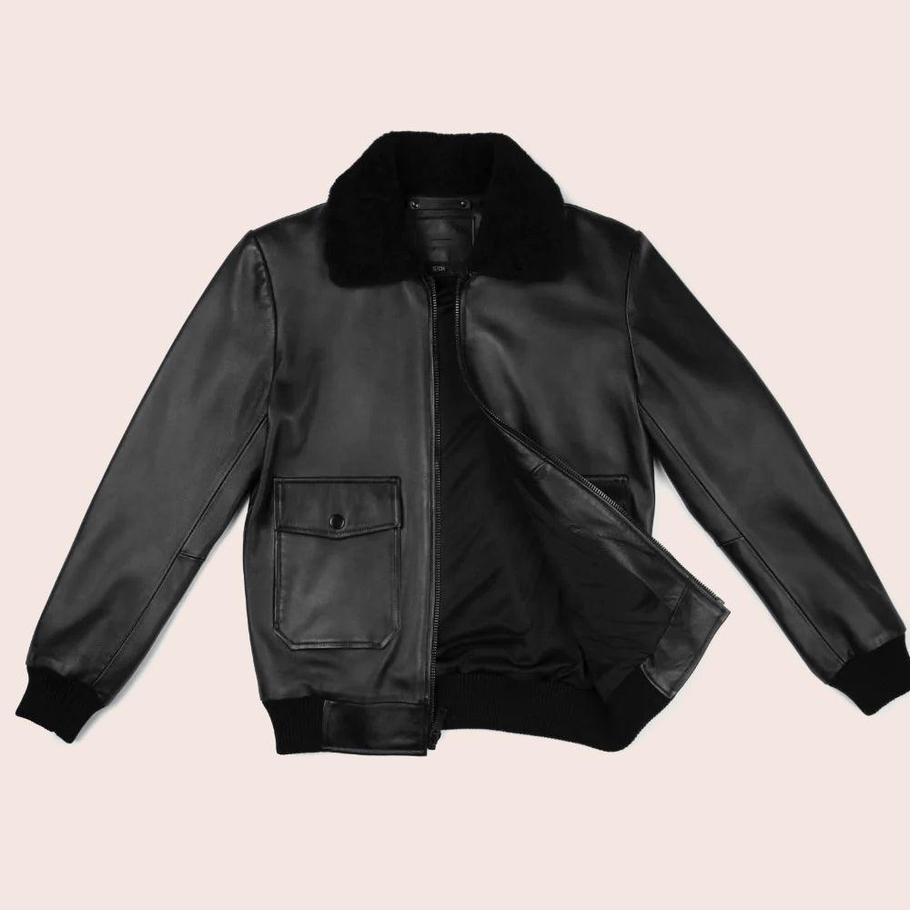 G-1 Black Leather Bomber Jacket - Shearling Flight Jacket