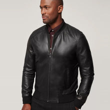 Load image into Gallery viewer, Classic Black Lambskin Bomber Jacket
