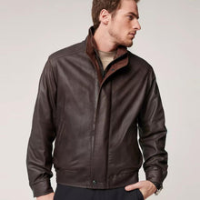 Load image into Gallery viewer, Classic Brown Sheepskin Aviator Bomber Jacket
