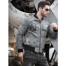 Load image into Gallery viewer, Men&#39;s Grey Sheepskin Army Shearling Bomber Jacket

