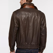 Load image into Gallery viewer, Mens Pilot Brown Aviator Leather Bomber Jacket
