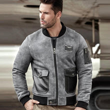 Load image into Gallery viewer, A2 Airforce Shearling Sheepskin Motorcycle Leather Bomber Jacket
