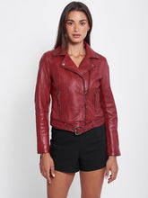 Load image into Gallery viewer, New Women&#39;s Red Genuine Leather Biker Jacket
