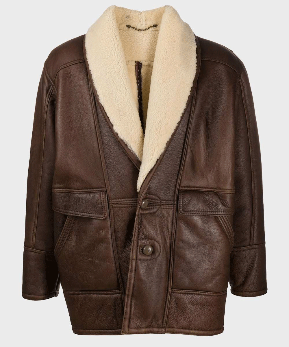 Men's Vintage Brown Leather Shearling Jacket