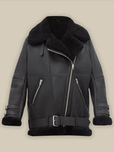Load image into Gallery viewer, Pitch Black B3 Shearling Leather Jacket For Women
