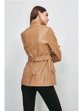 Load image into Gallery viewer, Women’s Trendy Tan Beige Sheepskin Leather Blazer With Belt
