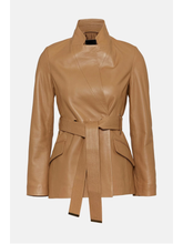 Load image into Gallery viewer, Women’s Trendy Tan Beige Sheepskin Leather Blazer With Belt
