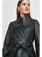 Load image into Gallery viewer, Women’s Trendy Black Sheepskin Leather Blazer With Belt
