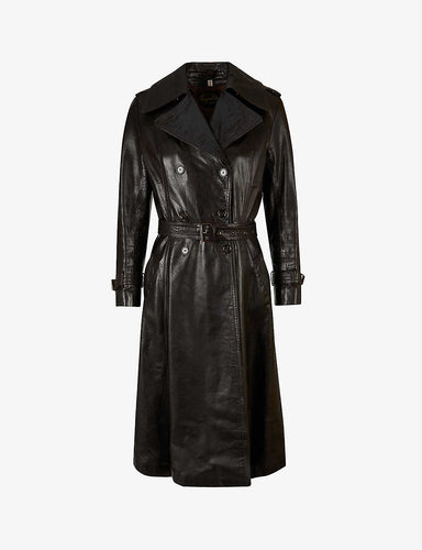 Women’s Classic Black Sheepskin Leather Trench Coat