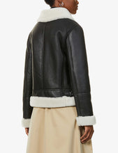 Load image into Gallery viewer, Women’s Black Leather White Shearling Big Collared Jacket
