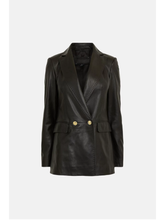Load image into Gallery viewer, Women’s Black Sheepskin Leather Blazer With Golden Buttons
