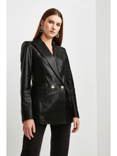 Load image into Gallery viewer, Women’s Black Sheepskin Leather Blazer With Golden Buttons
