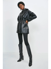 Load image into Gallery viewer, Women’s Black Sheepskin Leather Hooded Coat
