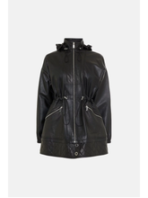 Load image into Gallery viewer, Women’s Black Sheepskin Leather Hooded Coat

