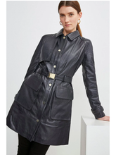 Load image into Gallery viewer, Women’s Black Sheepskin Leather Perforated Trucker Coat
