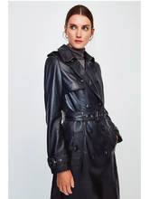 Load image into Gallery viewer, Women’s Black Sheepskin Leather Trench Coat With Belt
