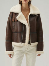 Load image into Gallery viewer, Women’s Chocolate Brown Leather Shearling Aviator Jacket
