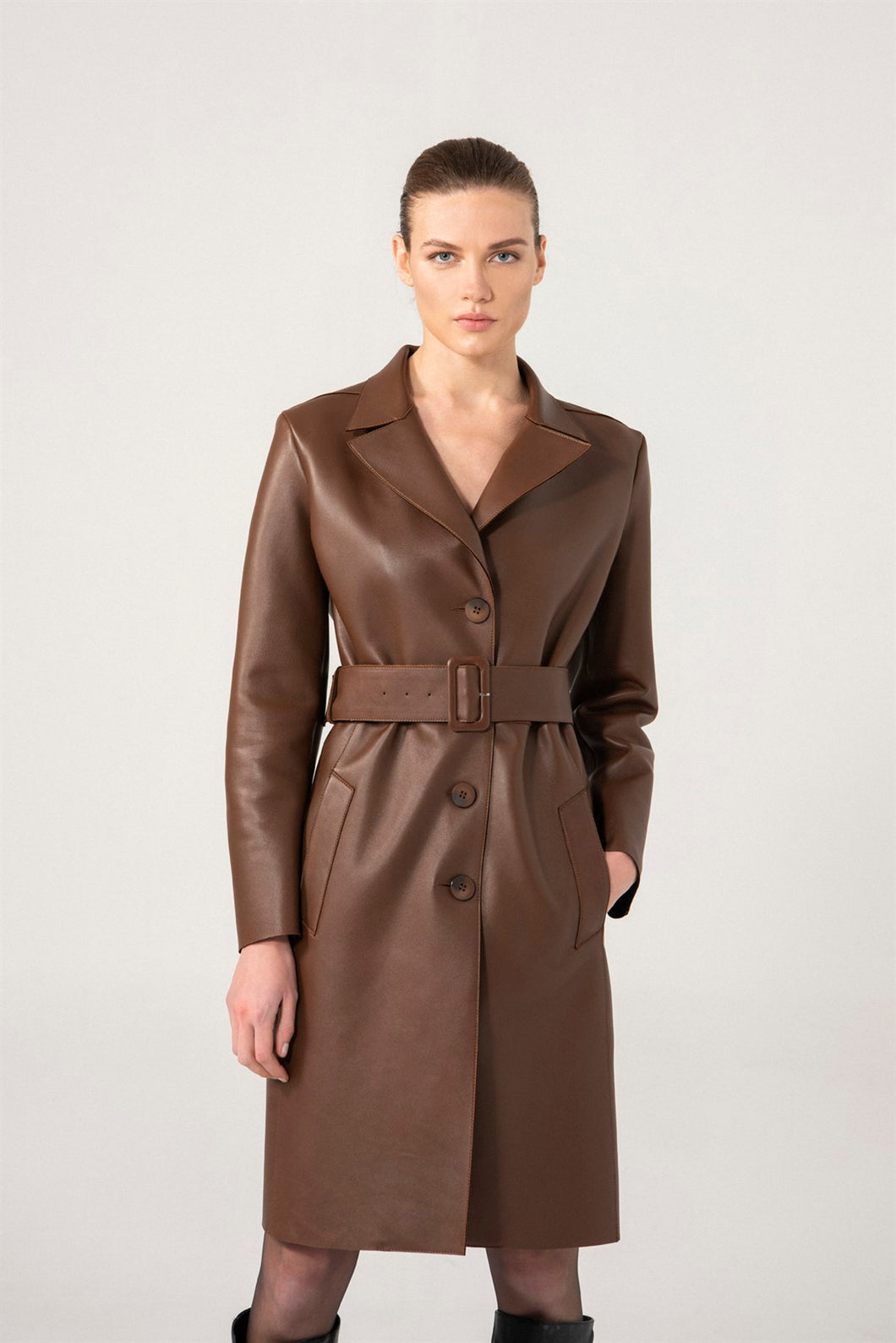 Women’s Chocolate Brown Sheepskin Leather Trench Coat