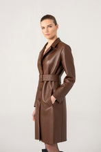Load image into Gallery viewer, Women’s Chocolate Brown Sheepskin Leather Trench Coat
