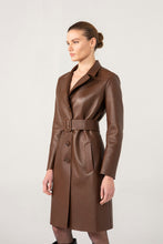 Load image into Gallery viewer, Women’s Chocolate Brown Sheepskin Leather Trench Coat
