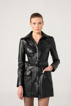 Load image into Gallery viewer, Women’s Black Sheepskin Leather Trucker Trench Coat
